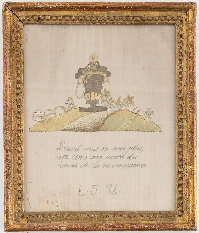 Broderi, 1700/1800-tal i gustaviansk ram.