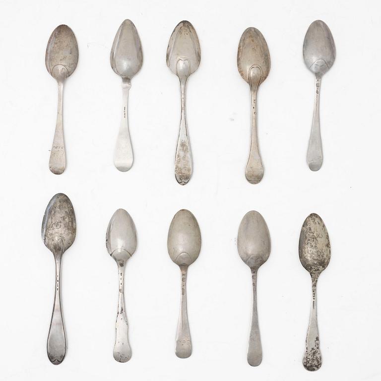 Ten Swedish silver spoons, 18th-19th Century.