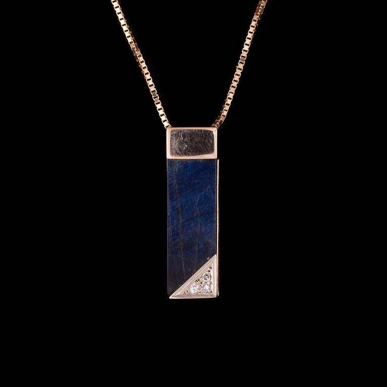 HÄNGSMYCKE, 14K guld, spektrolit, 3 små diamanter. Stämplat av Kultakeskus. Vikt 5,1 g.