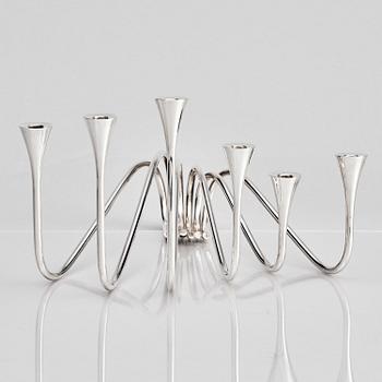 Ibi Trier Mørch, a pair of "Bølgeslag" six-branched sterling silver candelabra for A. Michelsen, Denmark 1951.