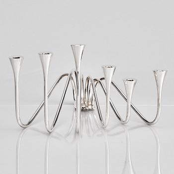 Ibi Trier Mørch, a pair of "Bølgeslag" six-branched sterling silver candelabra for A. Michelsen, Denmark 1951.