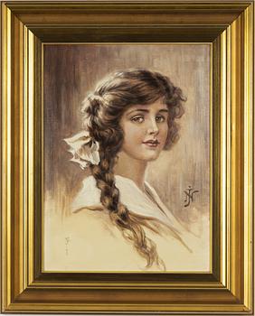 Jenny Nyström, oil on canvas portrait of a young woman.