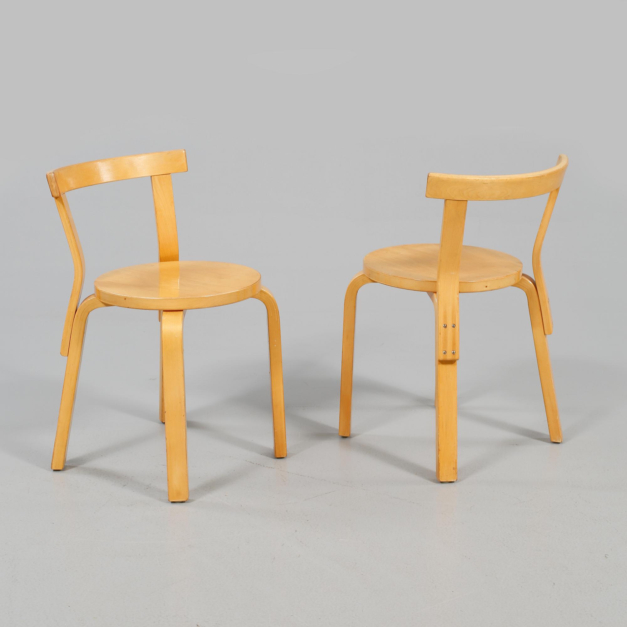 STOLAR, 6 st, troligen "Chair 68", Alvar Aalto, Artek, 1900-talets andra hälft.