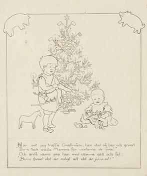 110. Elsa Beskow, Grizzle-guts by the Christmas tree.