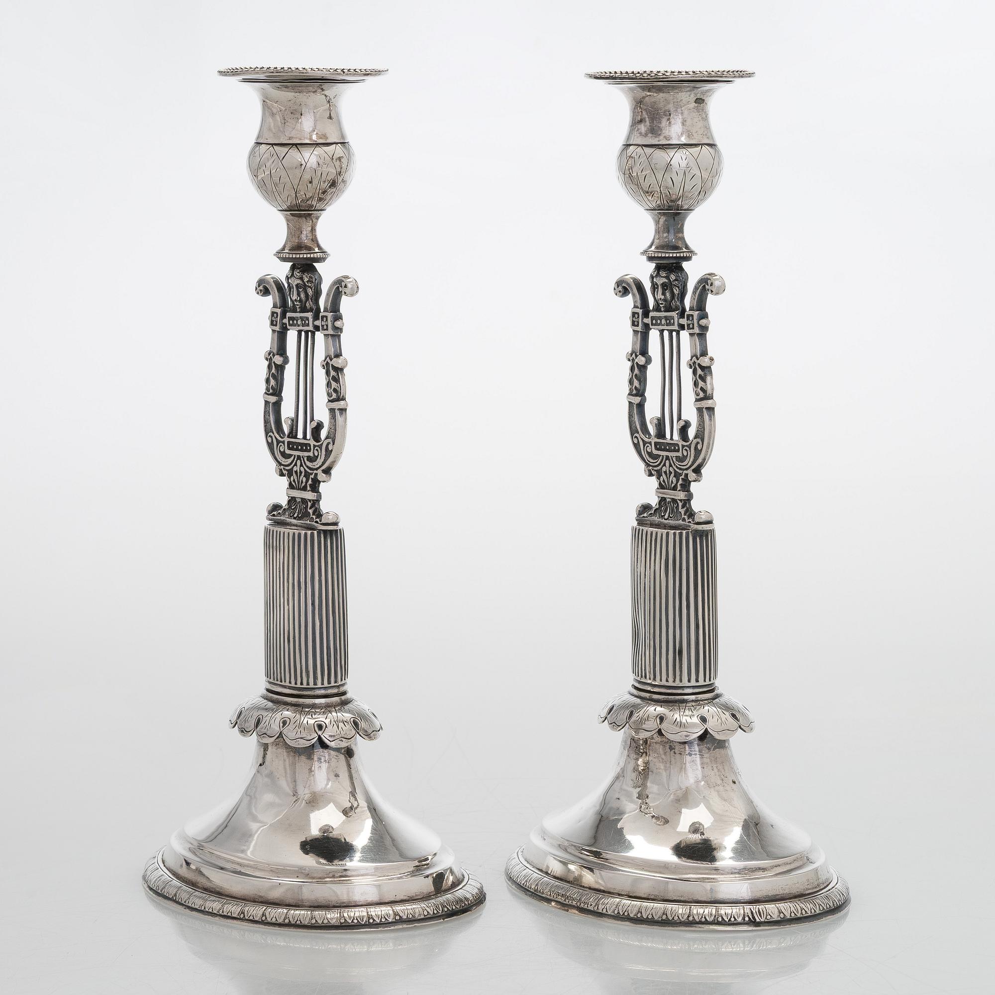 A pair of Empire silver candlesticks, maker's mark of Jacob Herman Lundström, Kuopio 1830.