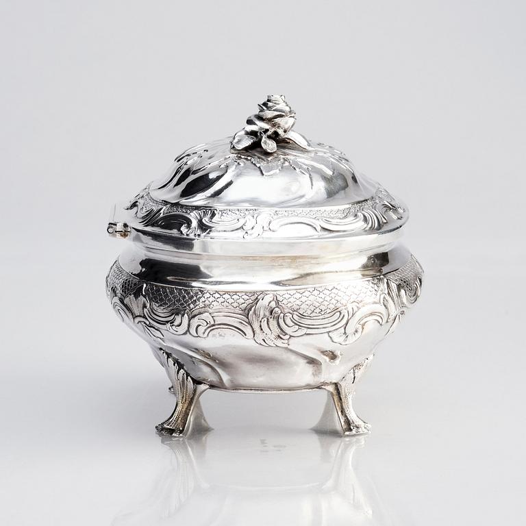 A Swedish 18th century silver sugar-casket, mark of Kilian Kelson, Stockholm 1760.