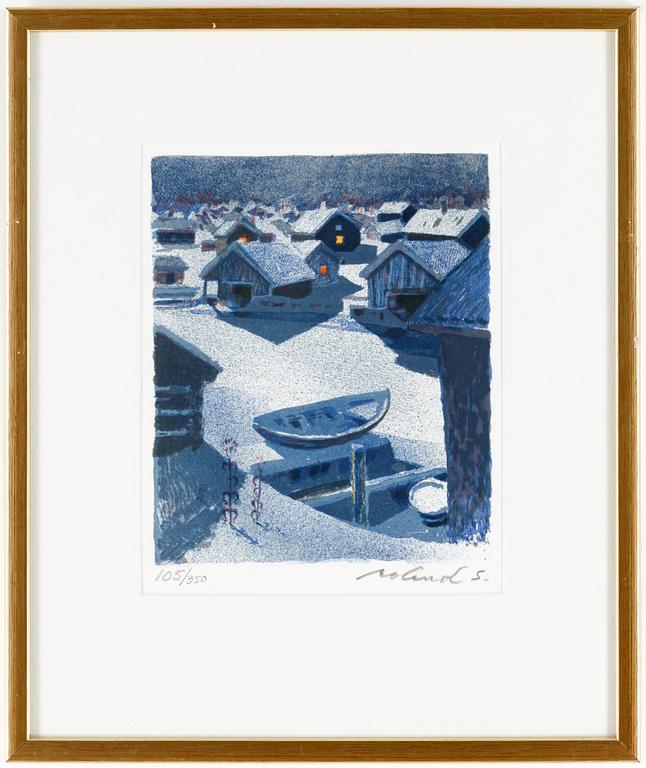 ROLAND SVENSSON, färglitografi, ur serien "Ännu ett skärgårdsår", signerad och numrerad 105/350.