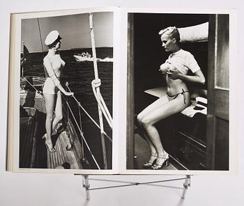 Helmut Newton, Signed book published by Taschen, Monte Carlo, 1999, ed 10000, with a metal table.
