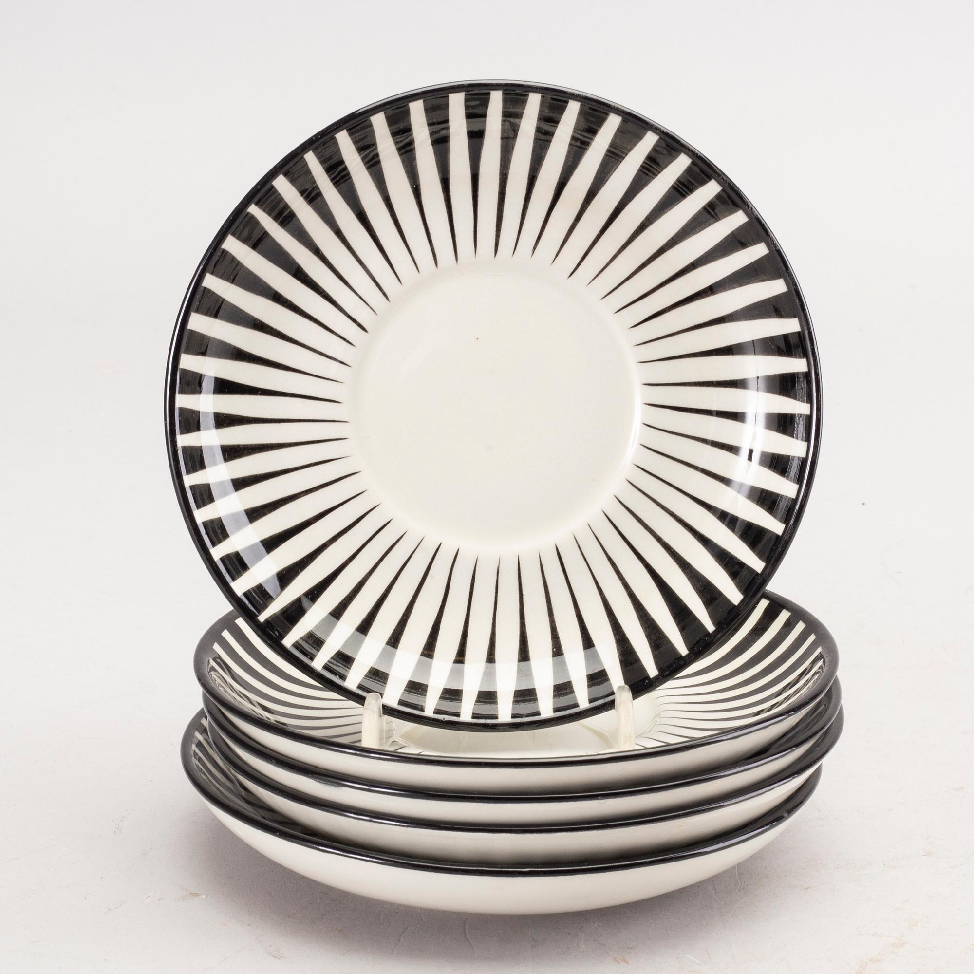 EUGEN TROST, 6 st tekoppar med fat,  stycken, flintgods, "Zebra", Gefle.