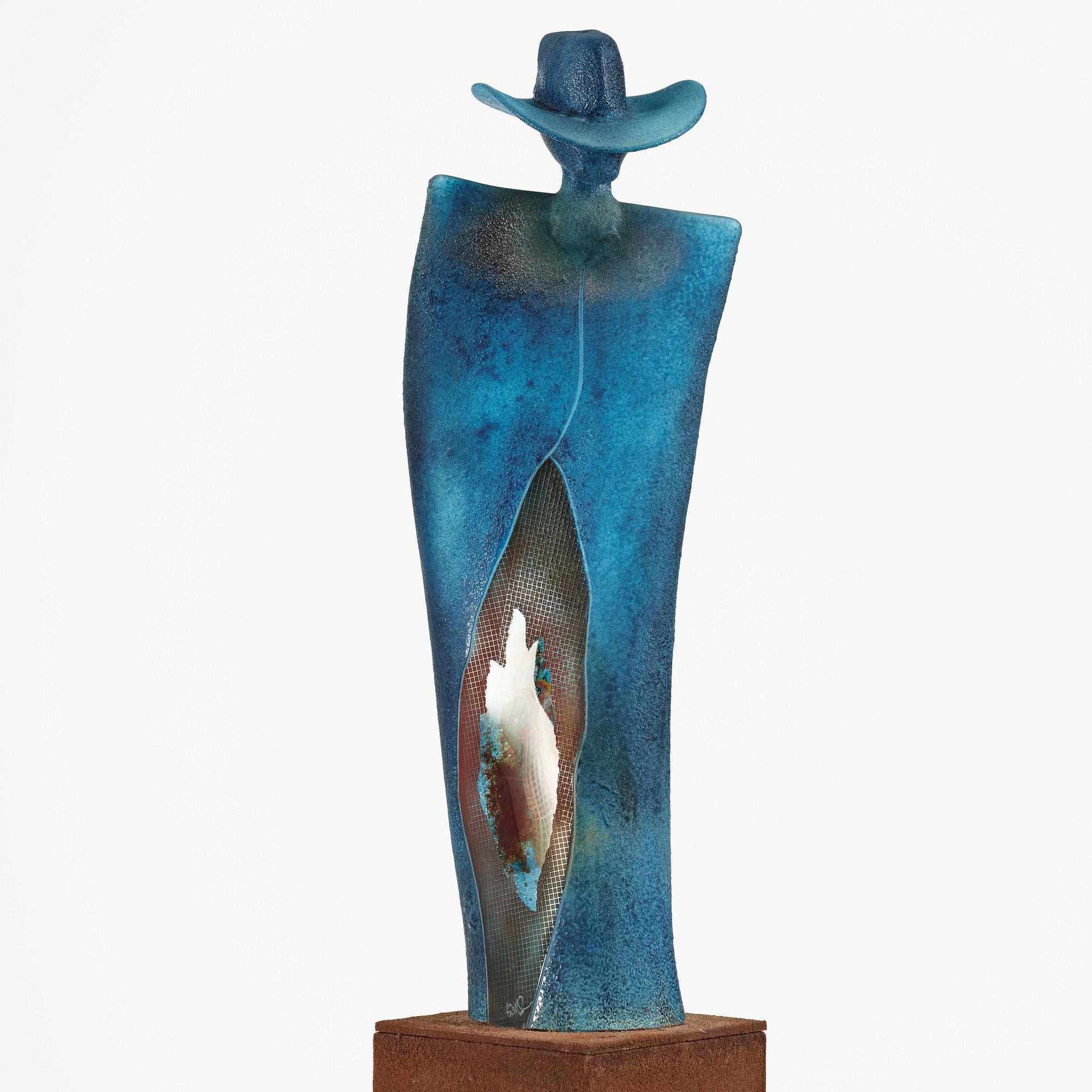 Kjell Engman, a unique glass sculpture 'Man in Trenchcaot' from the series "Catwalk", Kosta Boda, Sweden.