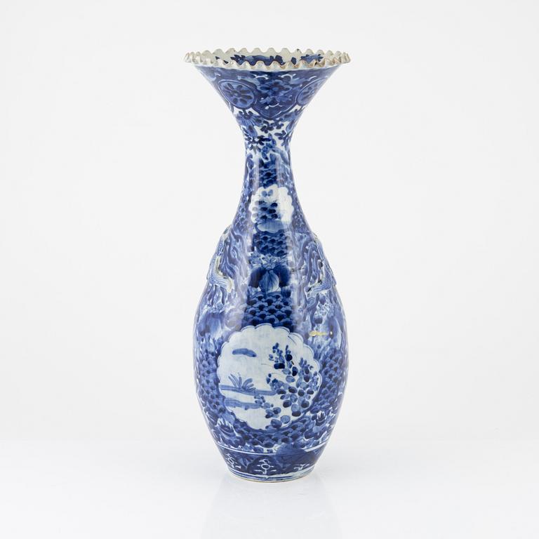 A large blue and white Japanese vase, Meiji period, circa 1900.