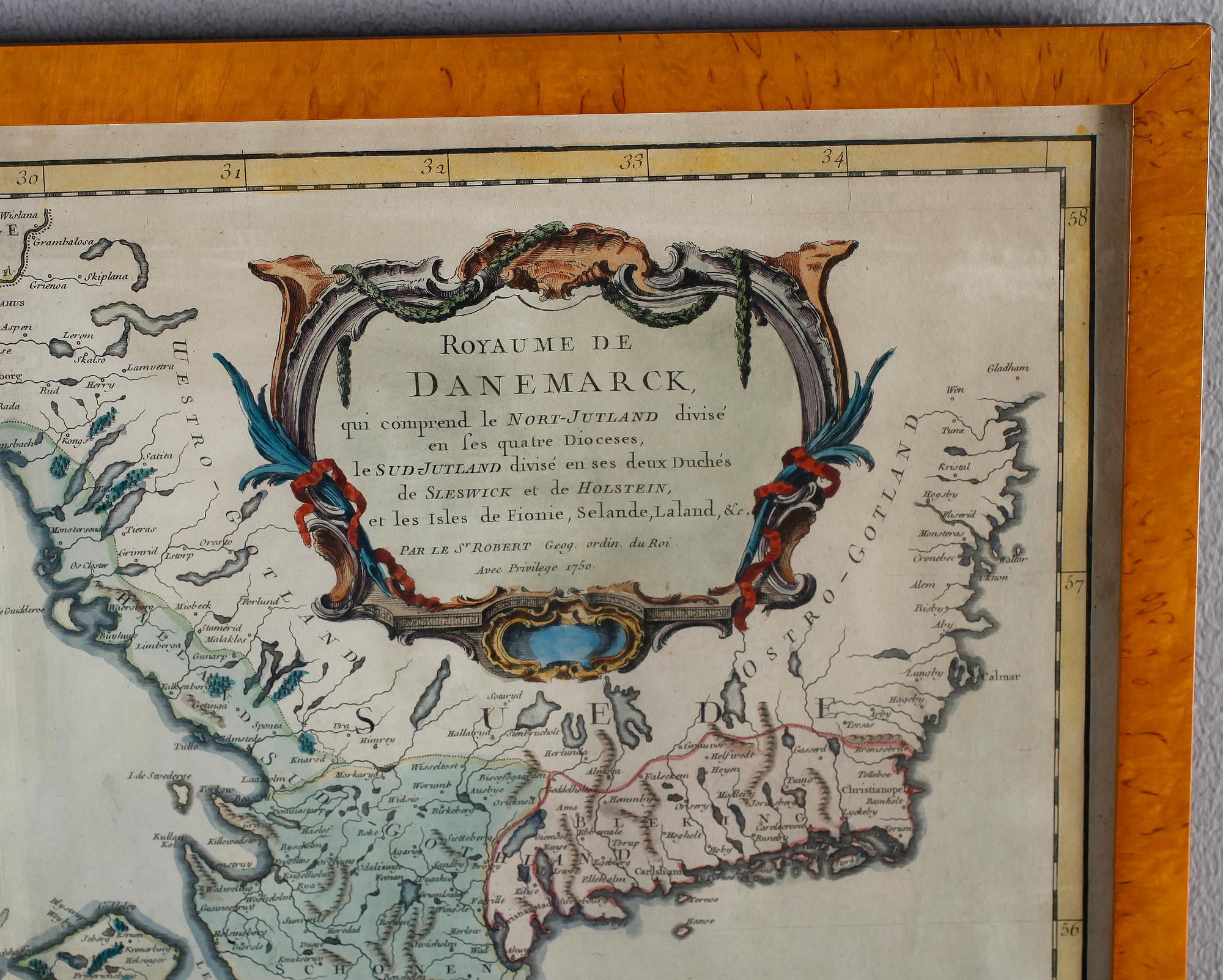 KARTA, kopparstick, S Robert, Danmark, 1750.