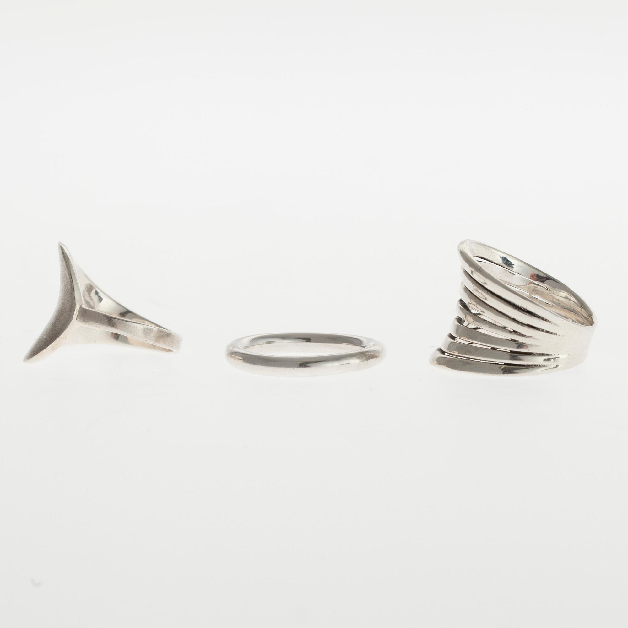 RINGAR, 3 st, sterling silver, bl.a. Jalo, 1900-talets slut.