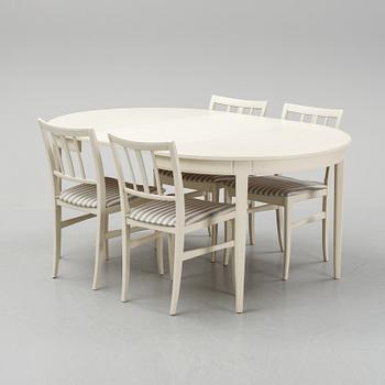 Carl Malmsten, A dinnertable and four chairs, "Talavid", by Carl Malmsten, Waggeryds Möbelfabrik AB, second half of the.