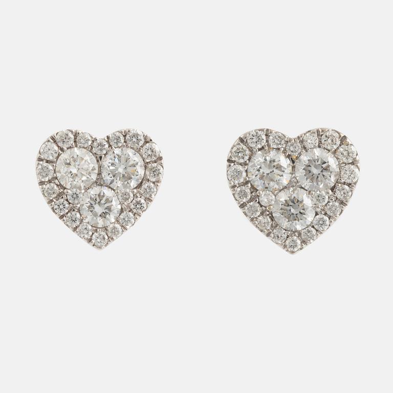 Heart shaped brilliant cut diamond earrings.