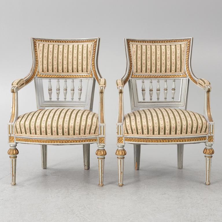 A pair of Gustavian style armchairs, 19th Century.