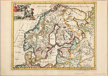 KARTA "Svecia Dania et Norvegia" . Troligen Cluver, Philip (1580-1622).