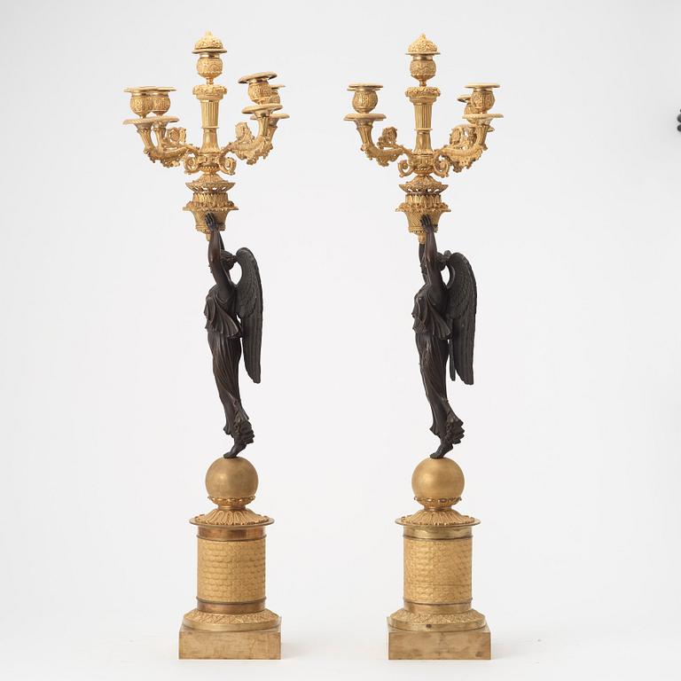 A pair of Empire early 19th century five-light candelabra by Pierre Chibout.