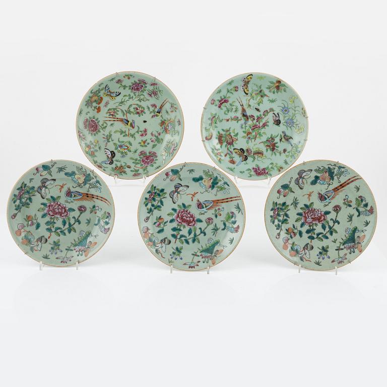 Five Kanton porcelain plates, China, late 19th century.