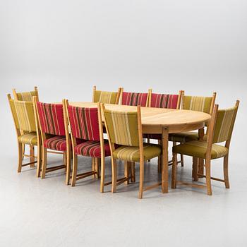 Henning Kjaernulf, dining table with 10 chairs, 1960s/70s.