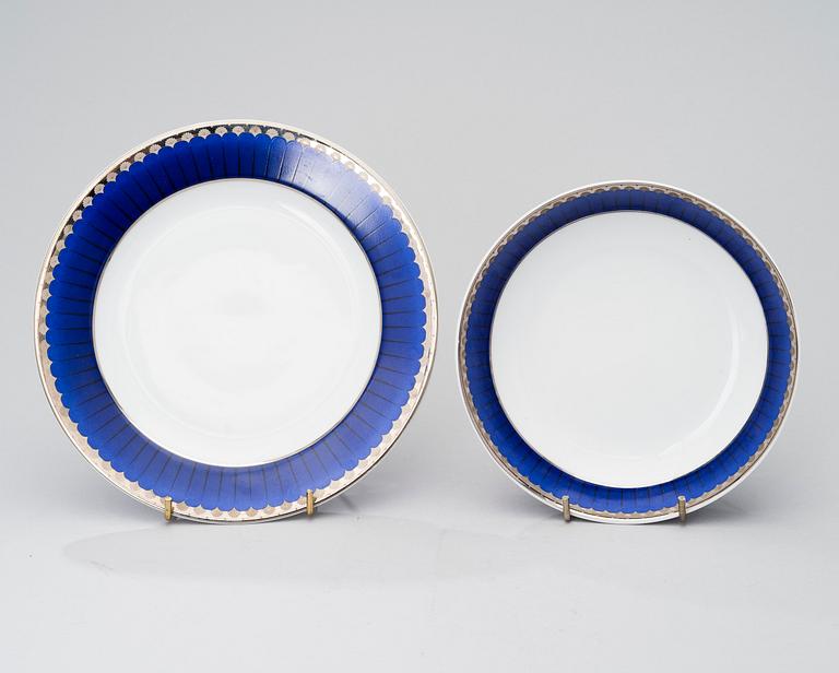 SIGVARD BERNADOTTE, 43 piece, porcelain tableware, "Christineholm"/"Marianne Royal Blue" Millenium 2000.
