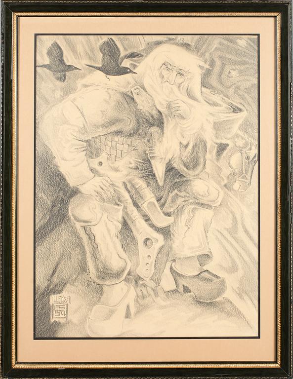 OSSIAN ELGSTRÖM, kolteckning, monogramsignerad och daterad 1936.