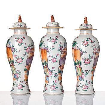 A three-piece famille rose garniture, Qing dynasty, Qianlong (1736-95).