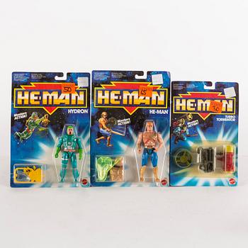 HE-MAN, 13 stycken actionfigurer i förpackning, Mattel, 1988.