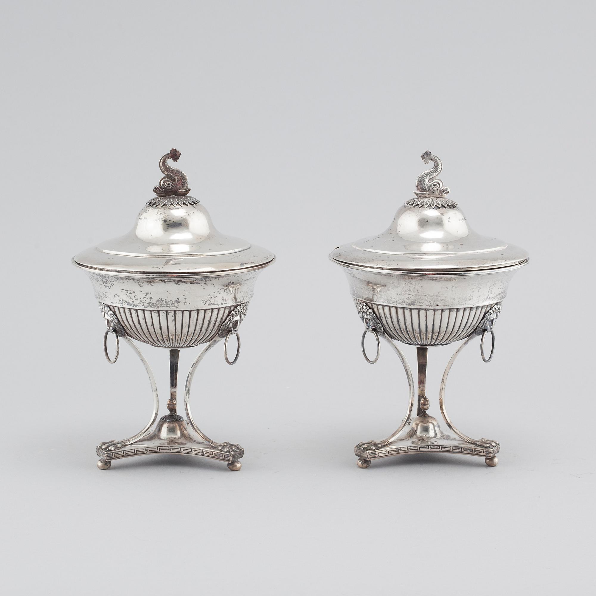 PETTER ADOLF SJÖBERG, strösockerskålar, ett par, silver, Stockholm, 1819.