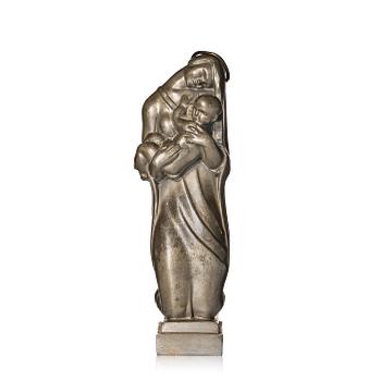 129. Thorwald Alef, a pewter sculpture "The Madonna with Child", model "1137", Firma Svenskt Tenn, Stockholm 1929.