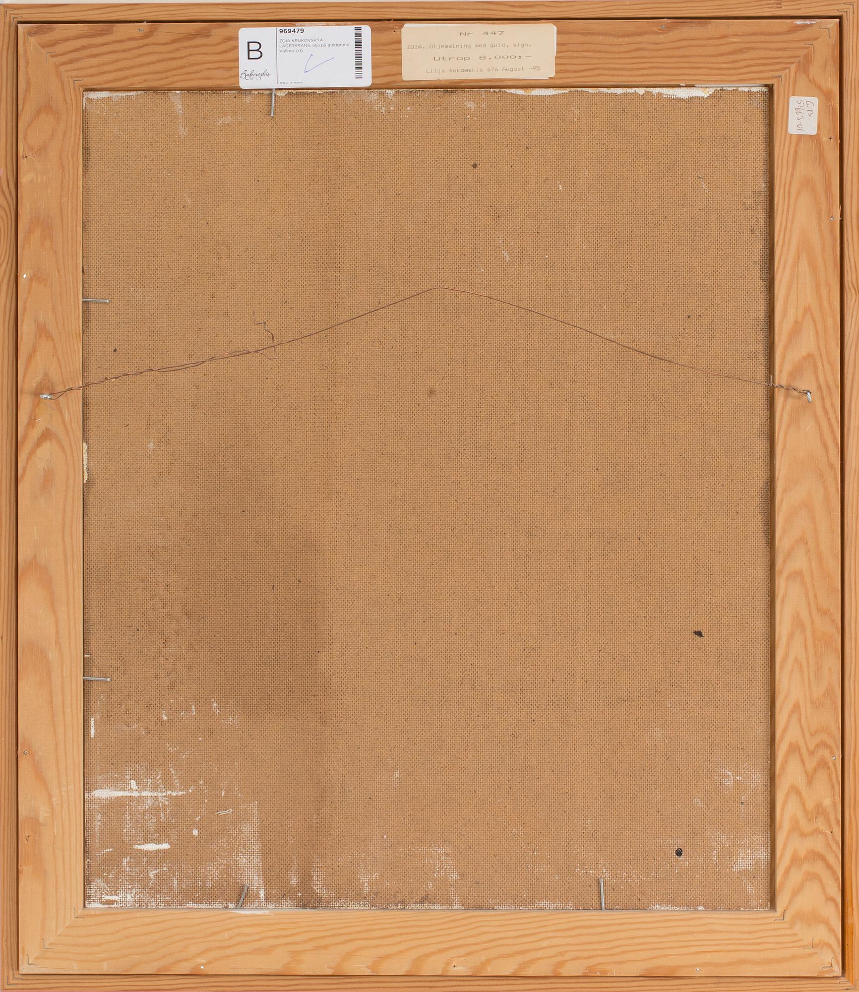 ZOIA KRUKOVSKYA LAGERKRANS, oil on panel, signed.