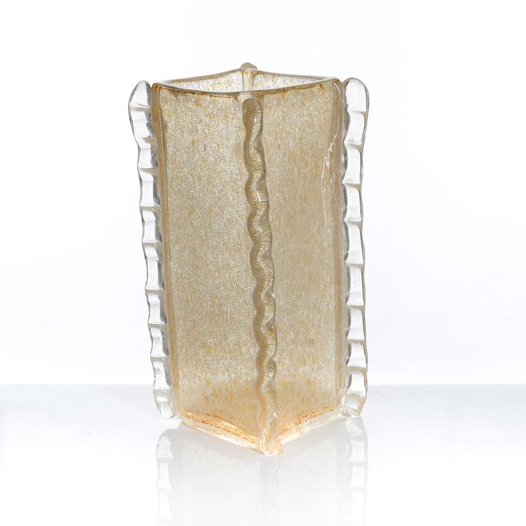 attributed to, a square glass vase, Murano Italy mid 20thC.