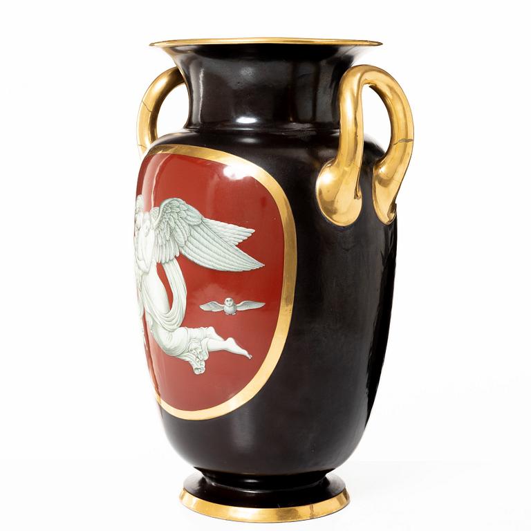 A large Swedish porcelain urn, Gustavsberg, 1866.