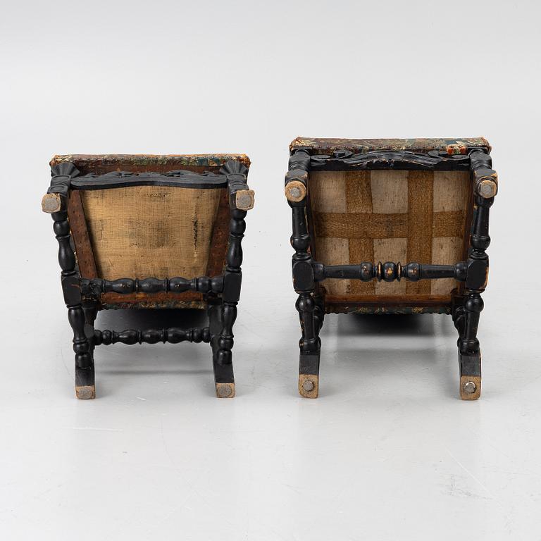 Two chairs, Caroline Baroque, 18th century.