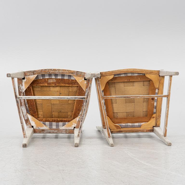 Three late Gustavian chairs, circa 1800. And one chair, late Gustavian style, 20th century.