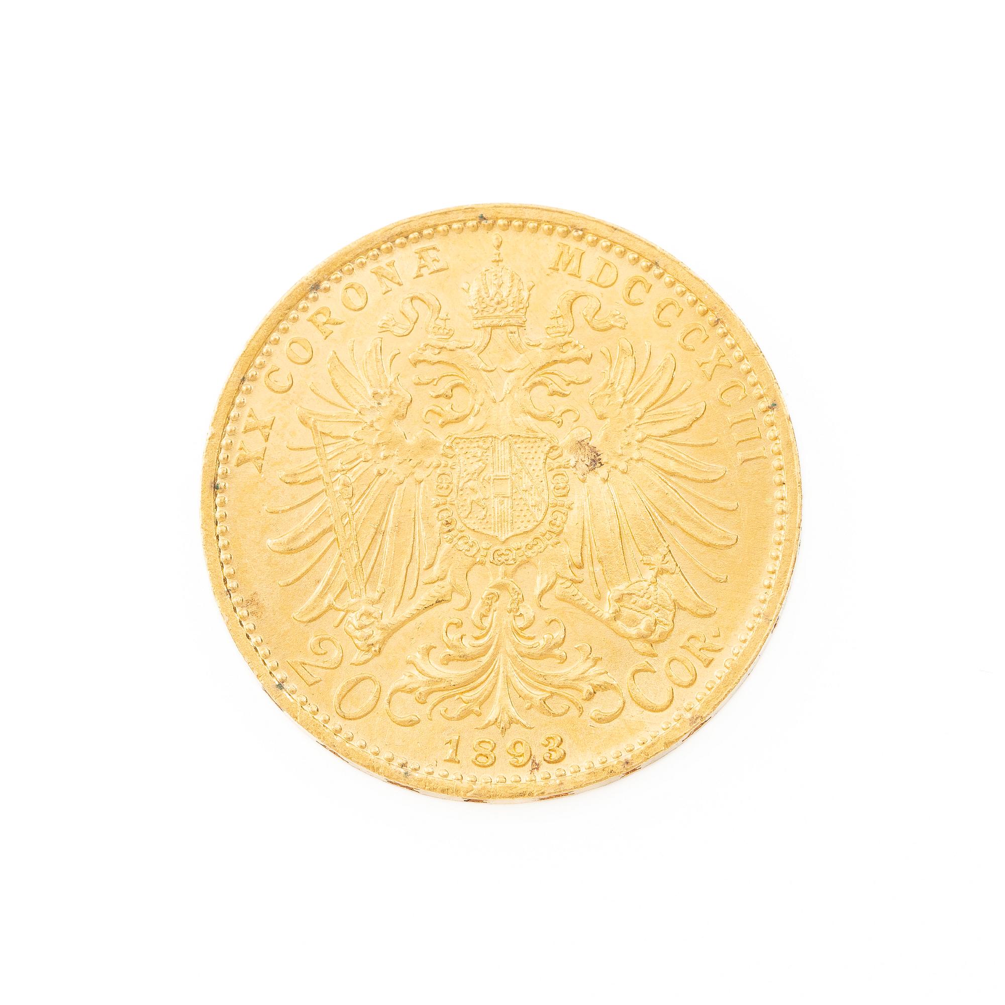 Gold coin, Austria-Hungary, 20 Corona, 1893.
