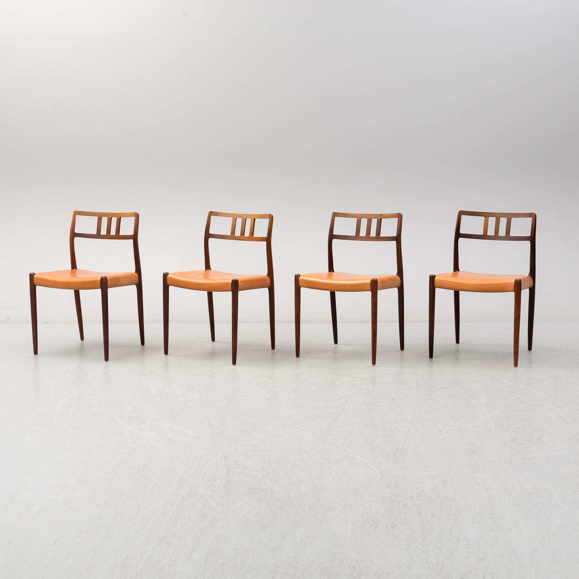 NIELS O. MØLLER, stolar, 4 st, J.L. Møller Models, Danmark, 1960-tal.