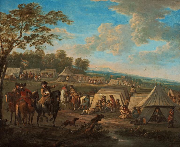 Charles Breydel Attributed to, Field camp with troops and horses.