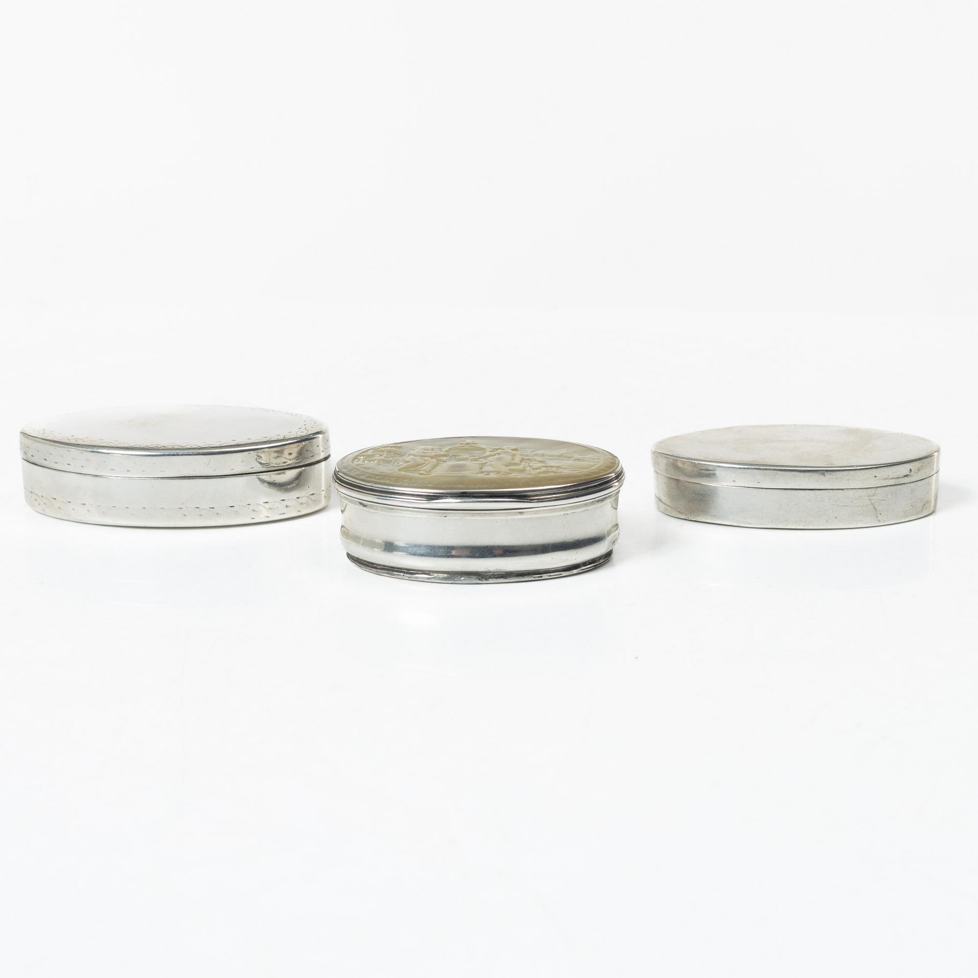 Three silver boxes, 18th-19th century.