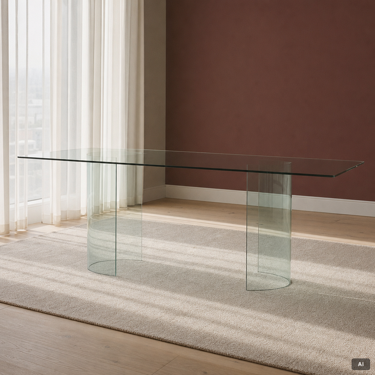 Dining table, glass, contemporary.