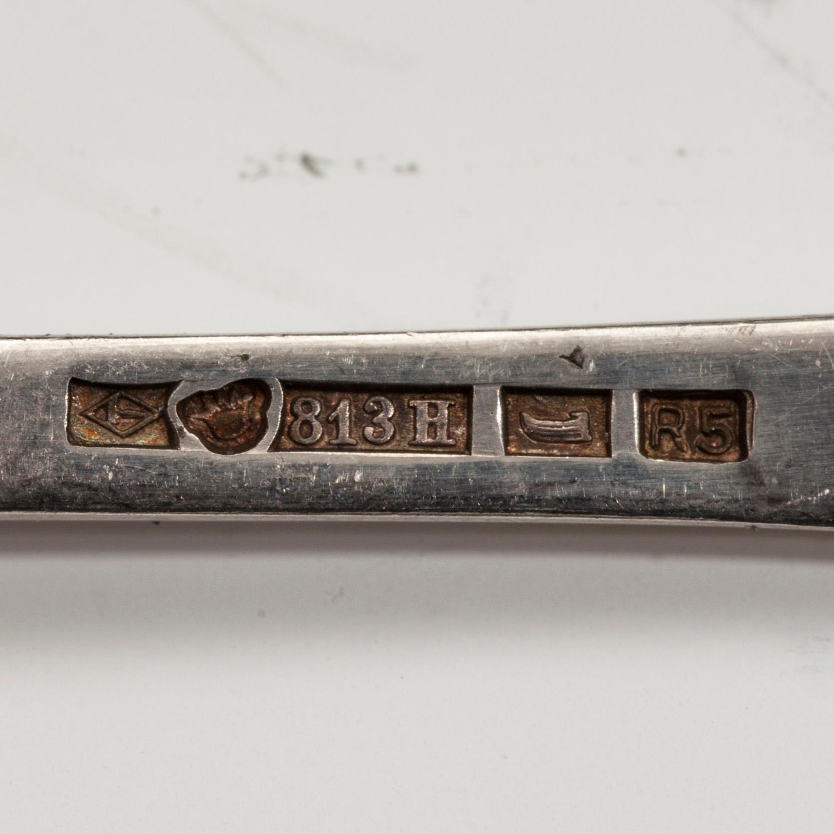 MATSKEDAR, 6 kpl silver, "Mussla" Uusi Kultaseppä Helsingfors 1922. Vikt 290 g.