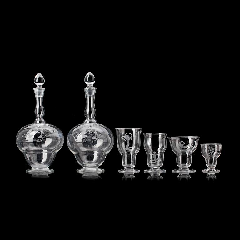 SERVISDELAR, 66 st, glas, Carl Eldh 1930. Merparten sign.