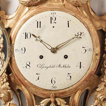 A Gustavian wall clock by Olof Ljungdahl (clockmaker Stockholm 1775-1780).