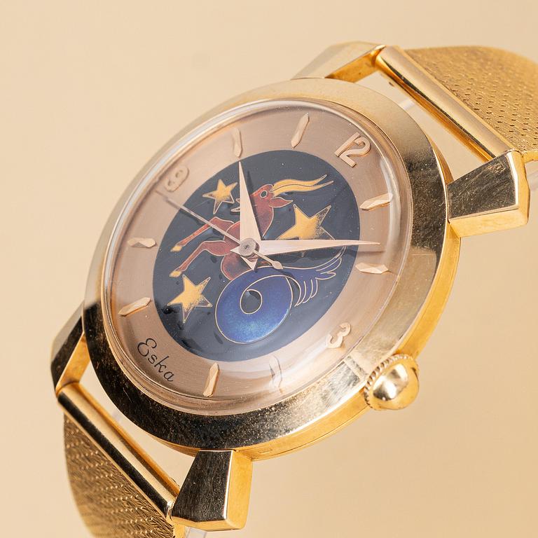Eska, "Cloisonné Enamel Dial", "Capricorn", ca 1950.