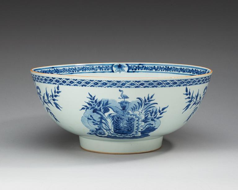 A large and rare armorial punch bowl, Qing dynasty, Qianlong (1736-95).