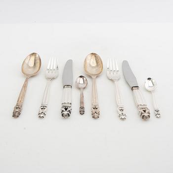 Johan Rohde, bestick  38 dlr "Konge/Achorn" sterlingsilver för Georg Jensen efter 1945.