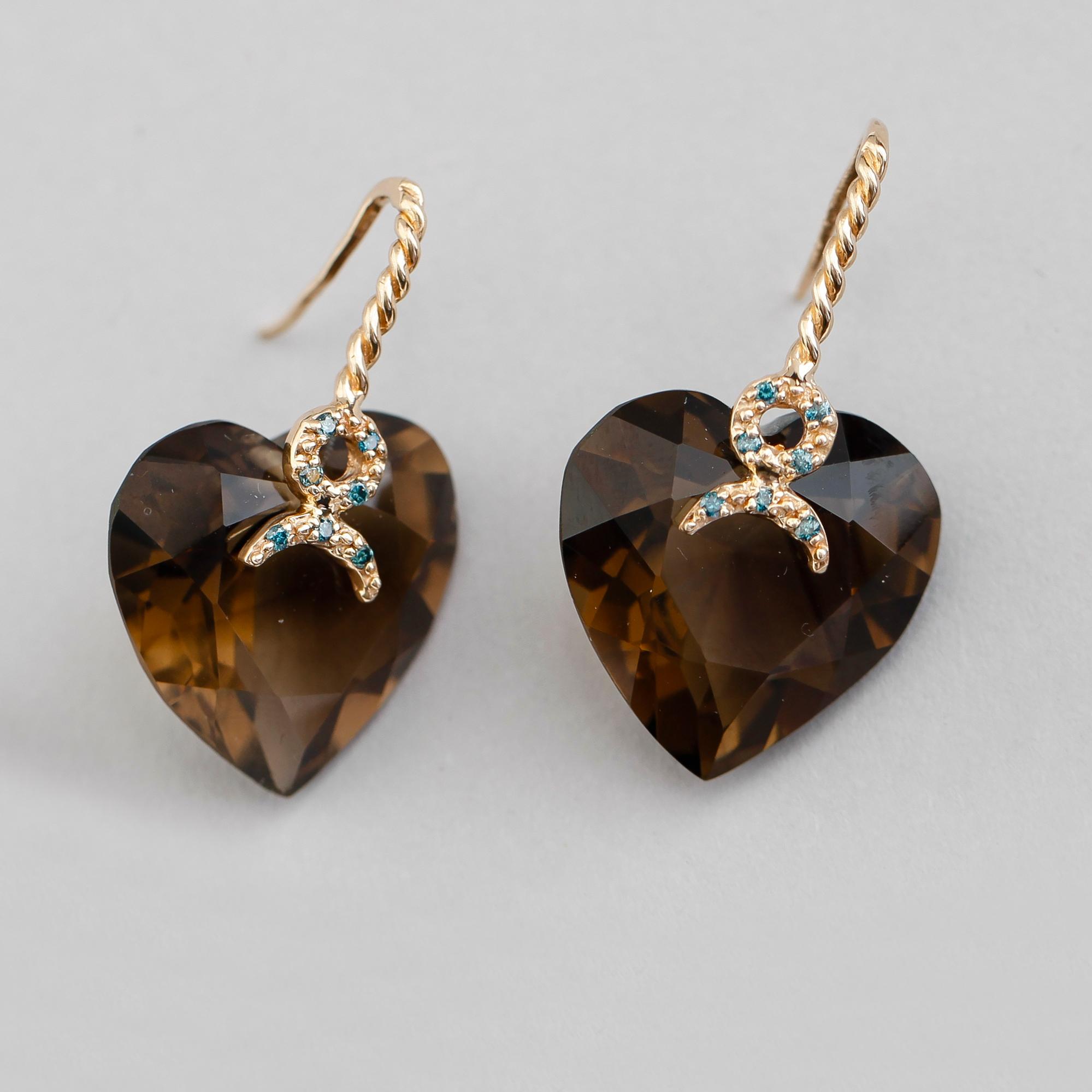 ÖRHÄNGEN, 1 par, 14 k guld, rökkvarts och färgade diamanter. Total vikt ca 10,5 g.