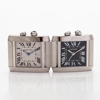 Cartier, table clock, Cartier Tank Francaise Dual-Time, 35 x 41 (82) mm.