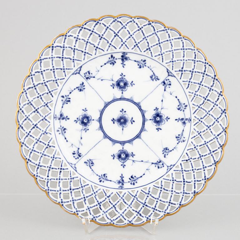 A 'Blue Fluted Full Lace' porcelain Fruit Bowl and Stand, Royal Copenhagen, model number 1052 and 1099, 1893-23.