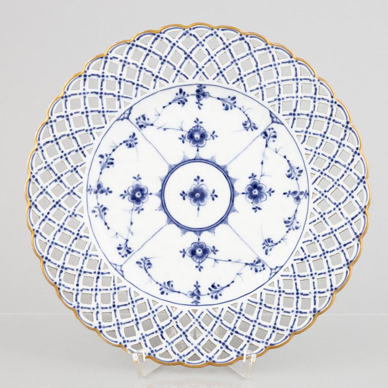 A 'Blue Fluted Full Lace' porcelain Fruit Bowl and Stand, Royal Copenhagen, model number 1052 and 1099, 1893-23.